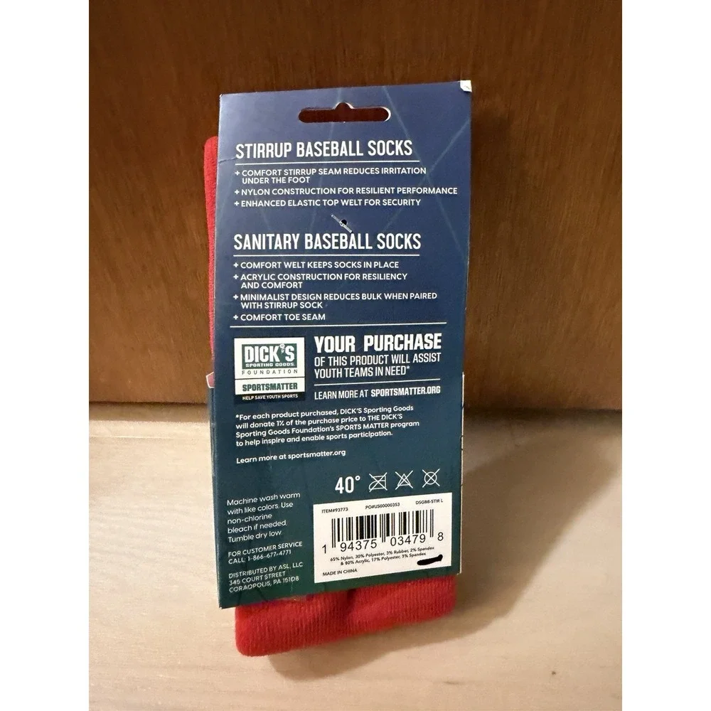 DSG Stirrup Socks and Sanitary Baseball/Softball Socks Combo Pack Sz L Red 8-13